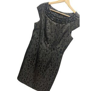 Spense Black with Gold Metallic Detail and Beading Cocktail Dress